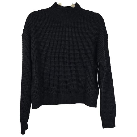 M RDI Black Sweater NWT Women Size S High Mock Neck Waffle Knit Cozy Boxy Casual - Picture 1 of 10